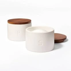 Set of 2 Stoneware Salt and Pepper Cellar with Wood Lid Cream - Figmint™ 5 Set of 2 Stoneware Salt and Pepper Cellar with Wood Lid Cream - Figmint™ -Figmint Kitchen Sales Store GUEST 193a1b02 9237 4ffc 8f3b 82948272a106