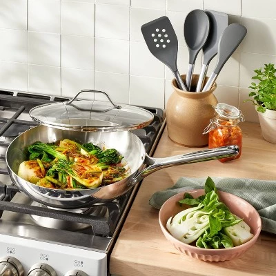 12" Stainless Steel Frypan with Cover Silver - Figmint™ 3 12" Stainless Steel Frypan with Cover Silver - Figmint™
