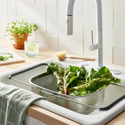 7qt Stainless Steel Expandable Over the Sink Mesh Colander Silver - Figmint™ 3 7qt Stainless Steel Expandable Over the Sink Mesh Colander Silver - Figmint™