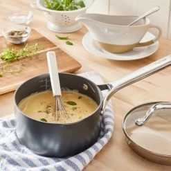 1.5qt Nonstick Hard Anodized Aluminum Sauce Pan with Straining Lid Dark Gray - Figmint™