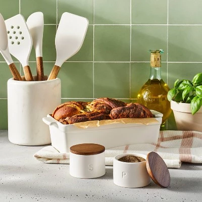 Set of 2 Stoneware Salt and Pepper Cellar with Wood Lid Cream - Figmint™ 3 Set of 2 Stoneware Salt and Pepper Cellar with Wood Lid Cream - Figmint™