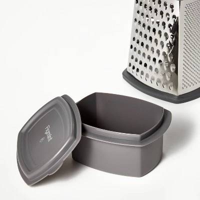 Stainless Steel Box Grater with Removable Bottom Container and Lid Silver/Gray - Figmint™ 5 Stainless Steel Box Grater with Removable Bottom Container and Lid Silver/Gray - Figmint™ - Image 3