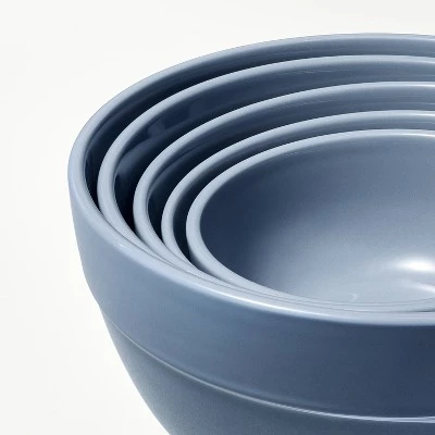 5pc Earthenware Ceramic Mixing Bowl Set - Figmint™ Blue 4 5pc Earthenware Ceramic Mixing Bowl Set - Figmint™ Blue - Image 2