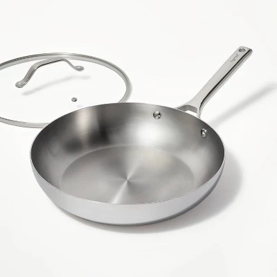 12" Stainless Steel Frypan with Cover Silver - Figmint™ 4 12" Stainless Steel Frypan with Cover Silver - Figmint™ - Image 2