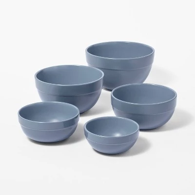 5pc Earthenware Ceramic Mixing Bowl Set - Figmint™ Blue 5 5pc Earthenware Ceramic Mixing Bowl Set - Figmint™ Blue - Image 3